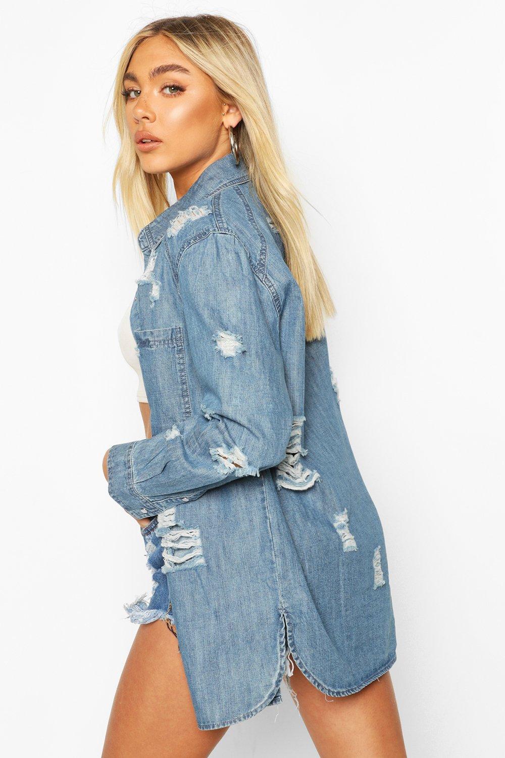 Oversized Ultra Distressed Denim Shirt